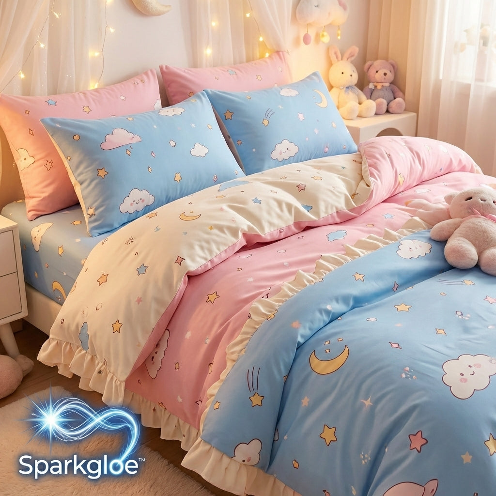 🌙💗 Product Name  Sparkglo™ Starry Snuggle Reversible Kids Bedding Set