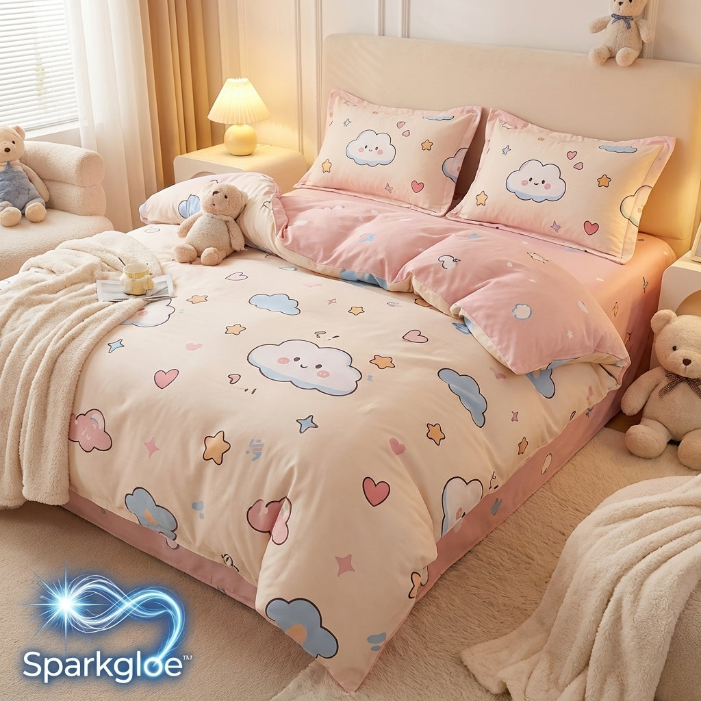 🍑☁️ Product Name  Sparkglo™ CozyCloud Sweet Dreams Bedding Set